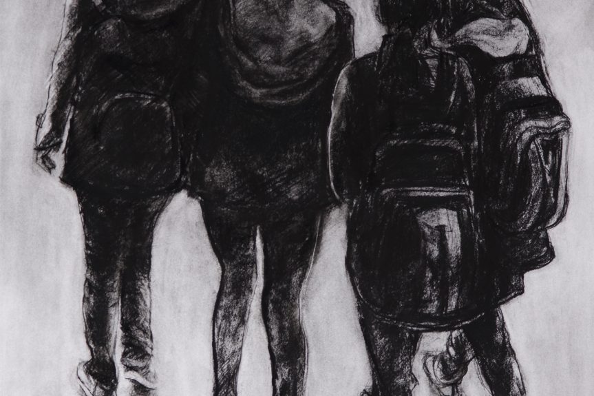Sha Tin Girls 98cm x 74cm (including frame) charcoal, black conte on paper