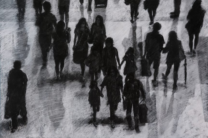 Commute 88cm x 112cm (including frame) charcoal, conte, pastel on fabriano SOLD
