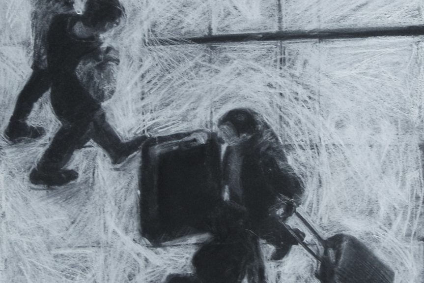 Plaza Study ll  62cm x 48cm white conte on black canson paper