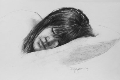 Sleeping model, 30cm x 42cm, charcoal on paper