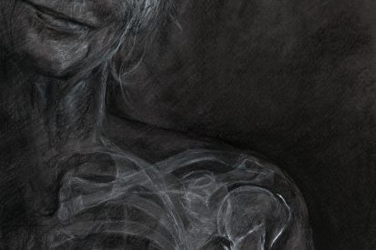 It Only Hurts When I Draw 43cm x 27cm (framed) charcoal and white conte on black canson