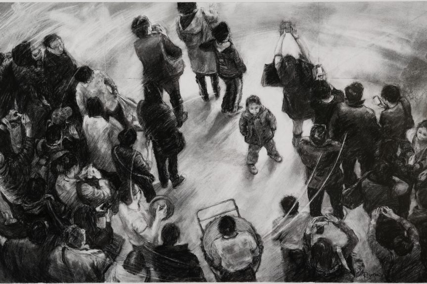 Back to the Dragon 70cm x 94cm (including frame) charcoal, conte on fabriano