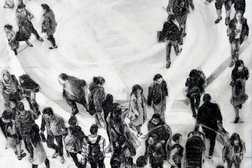 Converge IV 39cm x 27cm (unframed) charcoal, conte on canson