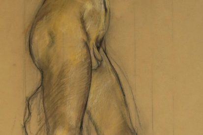 Studio Study (antique drawing) 96cm x 51cm (framed) Charcoal and conte on coloured canson