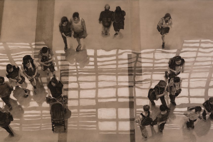 Still Frame, charcoal, conte on Mylar 85cm x 150cm (including frame) Finalist in Ravenswood Prize, 2022