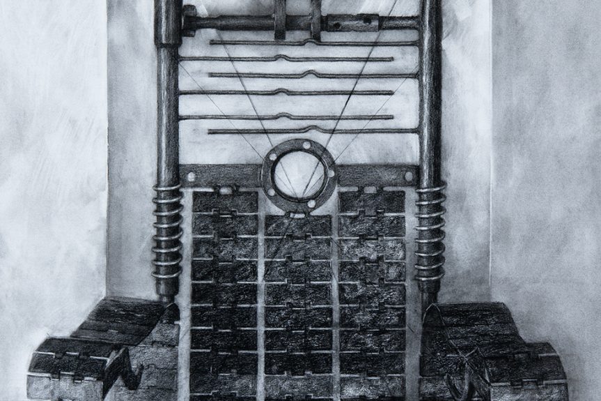 Thrown Back in Time, ll charcoal, conte, on Canson 190cm x 90cm